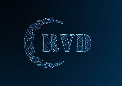 Low poly letter logo RVD design. RVD letter logo low poly vector design on blue color gradient background. RVD logo low poly design