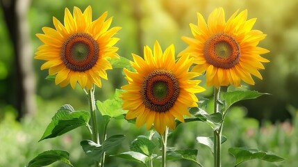 Fototapeta premium Bright Sunflowers Blooming in a Sunny Meadow, Creating a Picturesque Scene of Natural Joy