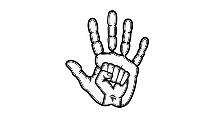 Fototapeta premium Stylized black and white graphic of a fist inside an open hand