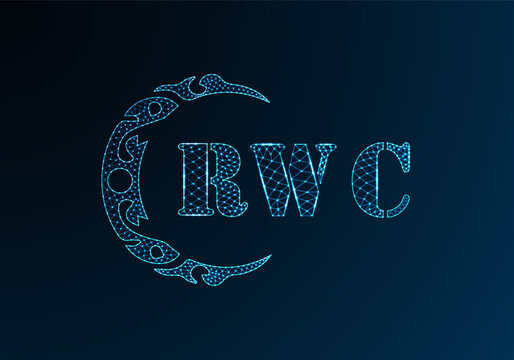 Low poly letter logo RWC design. RWC letter logo low poly vector design on blue color gradient background. RWC logo low poly design
