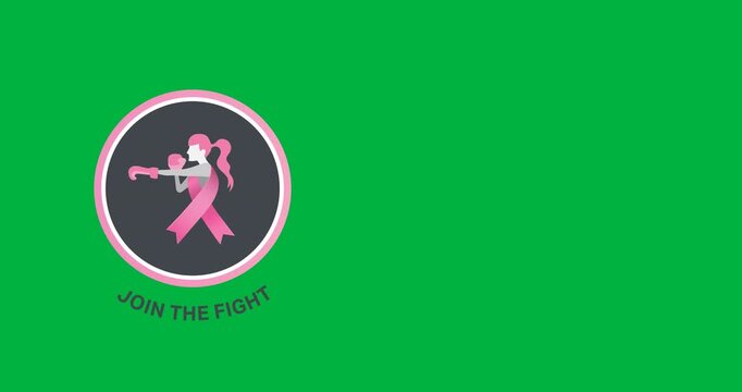 Join the fight text with pink ribbon icon over female boxer icon against black background