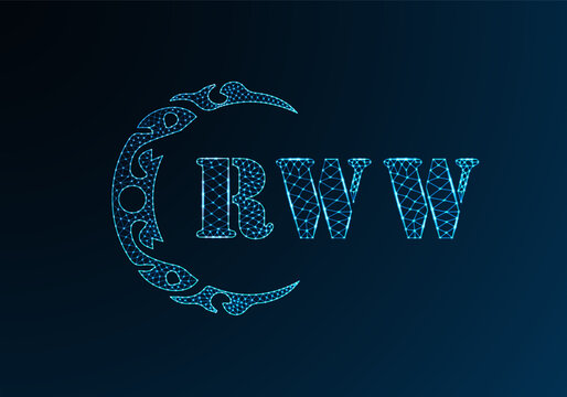 Low poly letter logo RWW design. RWW letter logo low poly vector design on blue color gradient background. RWW logo low poly design