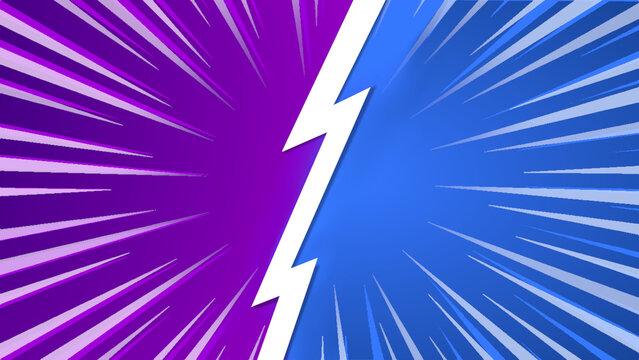 Versus background in purple and blue color. This background is suitable for banner sport and battle headline template. Background design with comic style. 