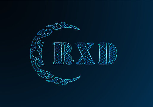 Low poly letter logo RXD design. RXD letter logo low poly vector design on blue color gradient background. RXD logo low poly design
