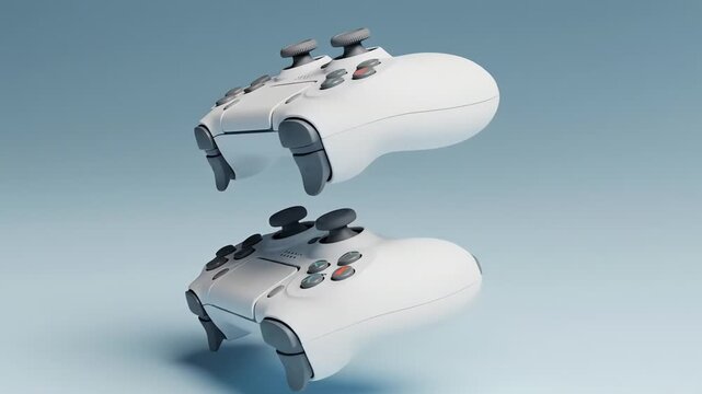 Floating Game Controllers on Blue Background for Gaming Concept