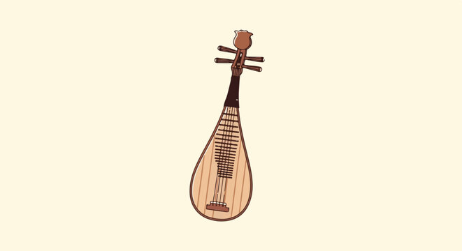 Pixel art lute with four tuning pegs and a pear-shaped body on light yellow