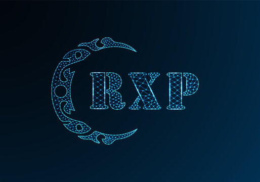 Low poly letter logo RXP design. RXP letter logo low poly vector design on blue color gradient background. RXP logo low poly design