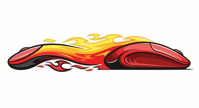 Red computer mouse with vibrant flames trailing behind it