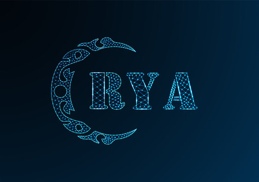 Low poly letter logo RYA design. RYA letter logo low poly vector design on blue color gradient background. RYA logo low poly design