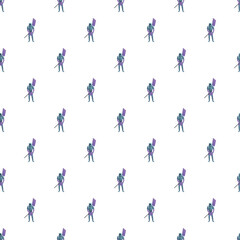 Naklejka premium Repeating pattern of armored knight figures holding a purple banner and sword