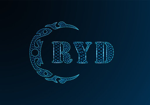 Low poly letter logo RYD design. RYD letter logo low poly vector design on blue color gradient background. RYD logo low poly design