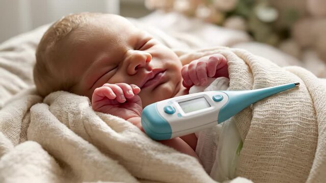 Infant Wellness And Environment. Evaluating Newborn Wellbeing In Calm And Warm Nursery Setting. Assessing Infant Health In Tranquil Nursery Environment With Temperature Monitoring Device