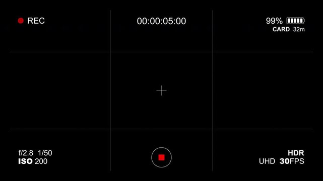 Digital camera viewfinder recording screen interface. Recording UI Overlay. 4K Motion Graphics