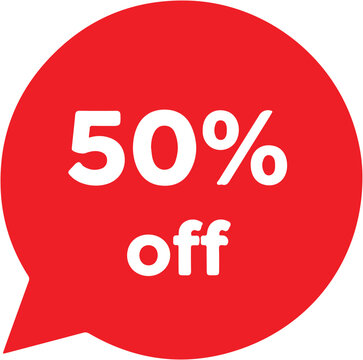 Red 50% Off Circular Speech Bubble Sale Tag Icon Vector