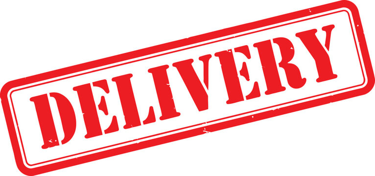 Red and stamp graphic for 'delivery' with delivery shipping logistics transport dispatch