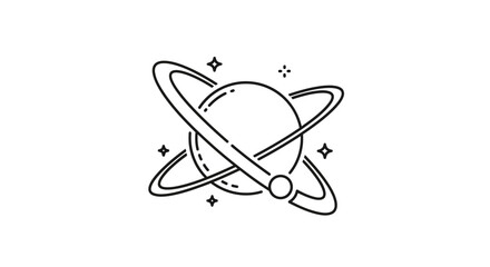 Minimalist line art illustration of a planet with rings and stars in space © AAS CREATIVE