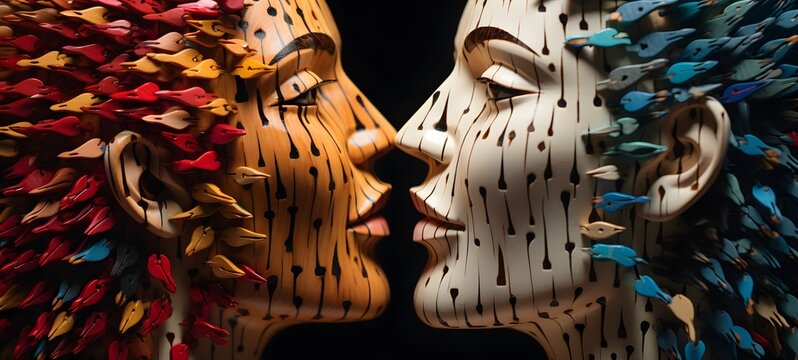 lady devil vs angel shaped matchstick carving,generative AI