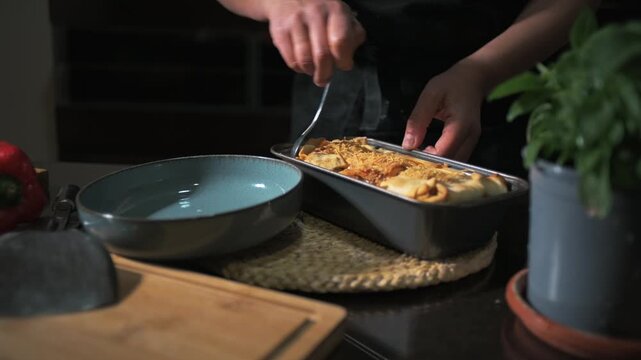 Serving Delicious Homemade Vegan Lasagna, a Traditional Italian Plant-Based Meal for a Healthy Lifestyle