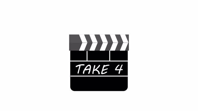 Movie clapper board animation on transparent background, deleted scenes  and retake words on film slate for uncut footage, mistake, bloopers, outtakes movie with alpha channel in 4k.