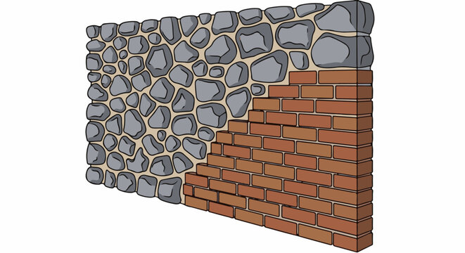 A wall with a section of stone and another section of brick