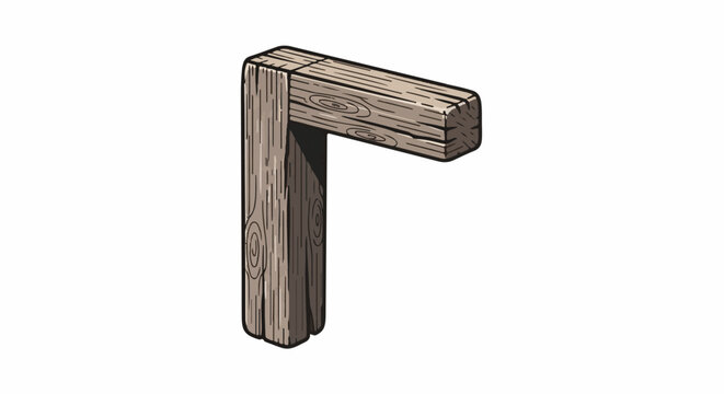A simple wooden joint, forming an L-shape, against a white background