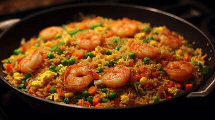 Fototapeta premium Close-up of Traditional Spanish Paella with Prawns