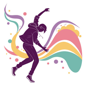 Modern dancer silhouette with colorful waves art.