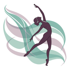 Ballet dancer silhouette against flowing abstract shapes. © Sirajum
