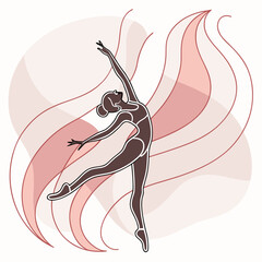 Ballet dancer silhouette with vibrant wavy background. © Sirajum