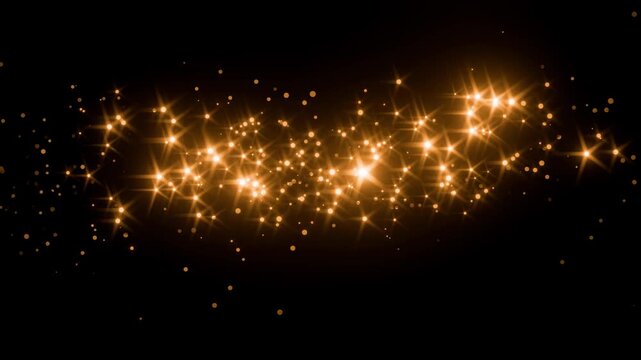 Golden Glitter Sparkles and Shimmering Stars Flowing in a Wave on Black Background, Gold particles