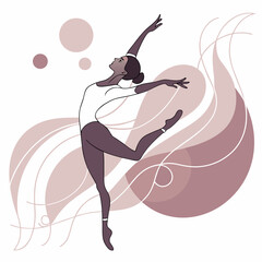 Ballerina in white leotard with soft pink swirling forms. © Sirajum