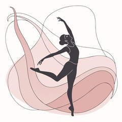 Ballet dancer in graceful pose with fabric swirls. © Sirajum