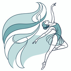 Ballerina with flowing fabric in blue and teal tones. © Sirajum