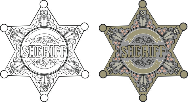 Classic American sheriff star isolated on white background