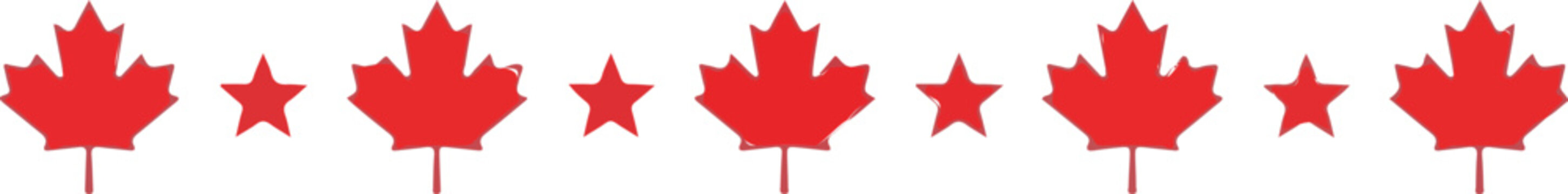 Red maple leaves and stars creating a festive Canadian-themed horizontal decorative border for national celebrations and designs.