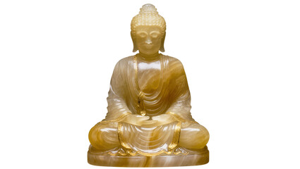 Translucent golden jade Buddha statue in meditation pose, isolated on transparent background © Thomas