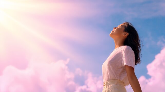 Embracing freedom beach sunrise lifestyle photo serene environment joyful viewpoint positive concept