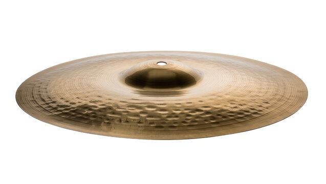 Hammered bronze cymbal with textured surface, isolated on transparent background