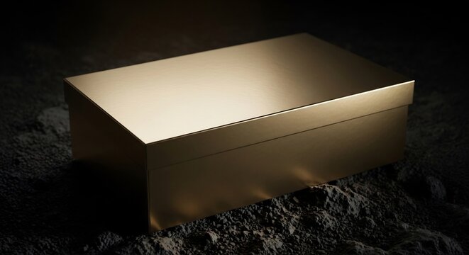 A Solid Gold Bar Rests on a Dark Rocky Surface.