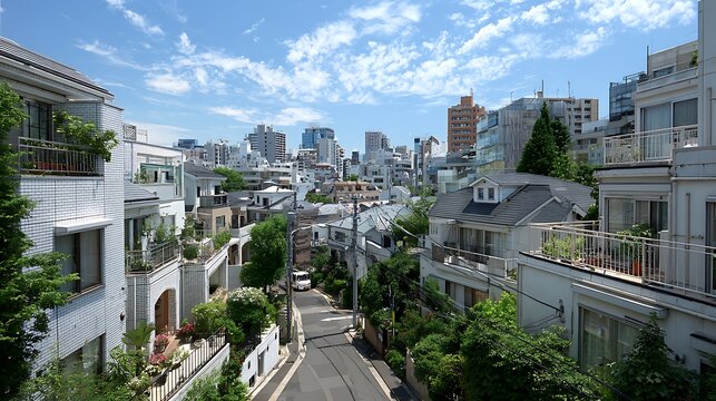 Modern Cityscape with Residential Buildings Under Clear Sky