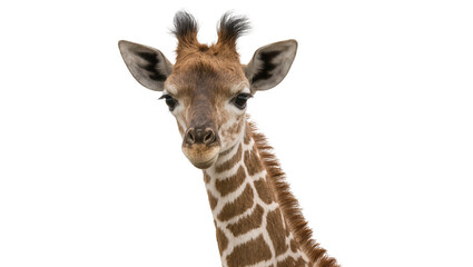 Obraz premium Young giraffe head with brown spots, isolated on transparent background