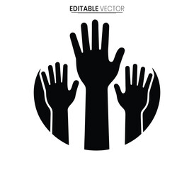 Fototapeta premium Three raised hands in a circular arrangement a striking silhouette