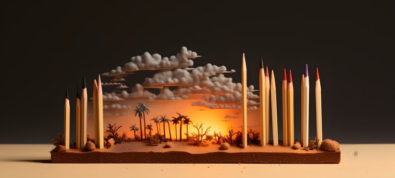 desert shaped matchstick carving ,generative AI