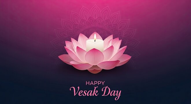 Vesak day celebration glowing lotus flower and peaceful wishes for the buddha's birthday