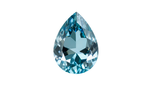 Teardrop cut aquamarine gemstone faceted blue gem, isolated on transparent background