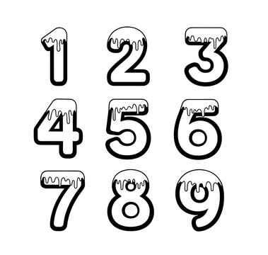 Numbers one through nine with melting dripping effect border for children learning