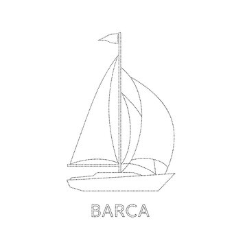 Outline of a single masted sailboat named BARCA