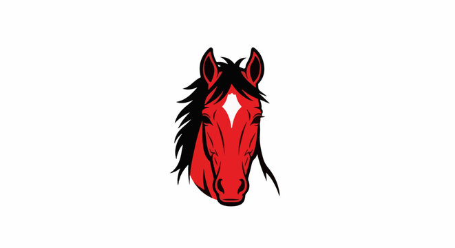 A bold, graphic illustration of a stylized horse head