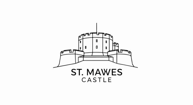 Stylized line drawing of a historic castle with text below