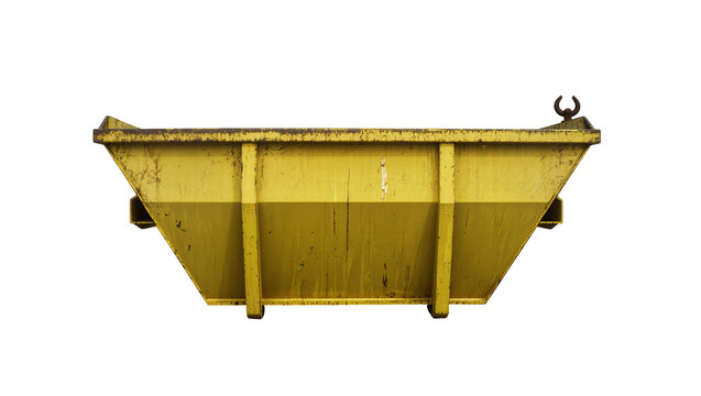Large yellow metal skip bin with two distinct color bands, isolated on transparent background